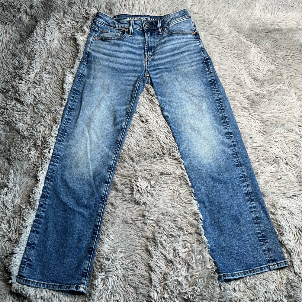 American Eagle Jeans Mens Size 28 Airflex Original Bootcut Whiskered Blue